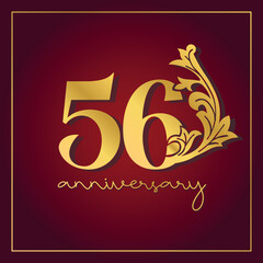 56th Anniversary celebration banner with  on red background. Vintage Decorative number vector Design.