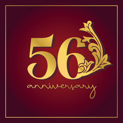 56th Anniversary celebration banner with  on red background. Vintage Decorative number vector Design.