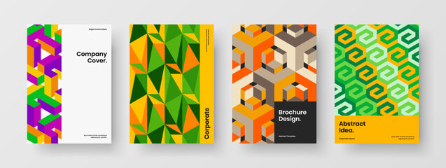 Original annual report A4 design vector layout bundle. Modern geometric shapes corporate brochure illustration collection.