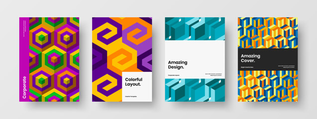Fototapeta premium Original geometric tiles catalog cover illustration collection. Trendy corporate brochure design vector template composition.