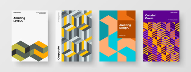 Multicolored front page vector design concept collection. Minimalistic mosaic pattern flyer layout bundle.