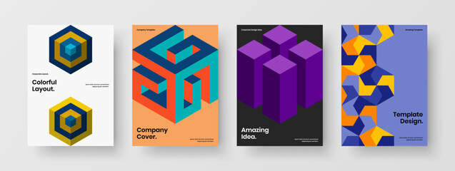 Fototapeta premium Fresh geometric hexagons catalog cover template collection. Vivid pamphlet A4 vector design concept bundle.