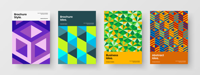 Fototapeta premium Abstract geometric tiles brochure layout set. Clean company cover A4 vector design illustration composition.