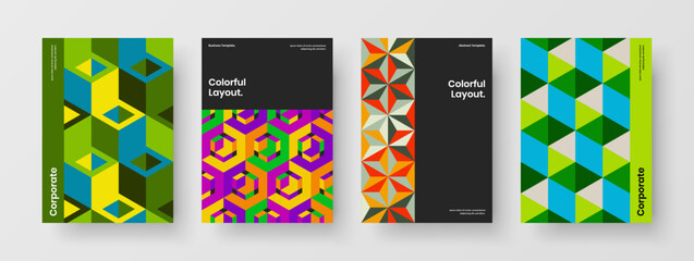 Fototapeta na wymiar Vivid postcard A4 design vector concept collection. Original geometric hexagons annual report template set.