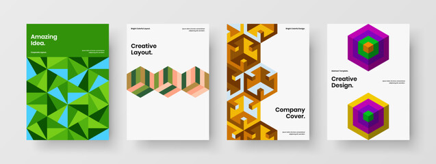 Fototapeta premium Creative corporate identity A4 vector design layout composition. Isolated mosaic tiles magazine cover illustration bundle.