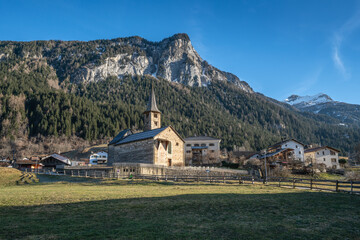 The church of St. Martin and the village of Zillis, Schamsertal, Grisons, Switzerland