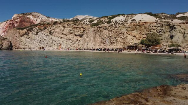 Firiplaka or Fyriplaka Beach Aerial View in Milos, Cyclades Island in Aegean Sea