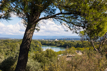 Vue sur le Rhône depuis le Jardin des Doms à Avignon