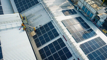 Fly over unidentified Engineering set up a Solar cell on the roof of a large industrial factory....