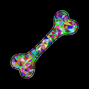 Multicolored shape of bone isolated on black background. Illustration.
