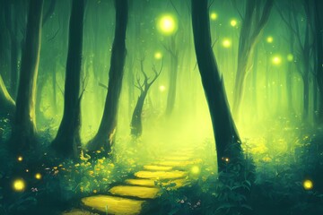 Fantasy forest with fireflies, magic orbs and more. 