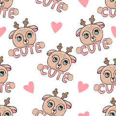 text cute and deer baby girl print illustration art vector seamless pattern, design for wrapping paper or textile fabric print