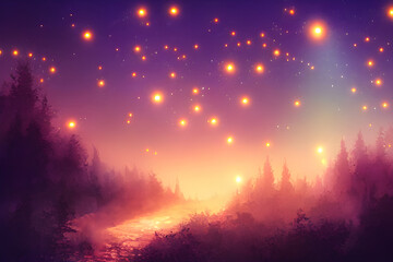 Fantasy forest with fireflies, magic orbs and more. 