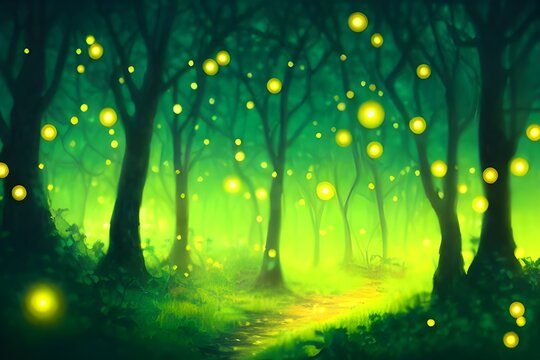 Fantasy forest with fireflies, magic orbs and more. © ECrafts