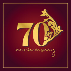 70th Anniversary celebration banner with  on red background. Vintage Decorative number vector Design.