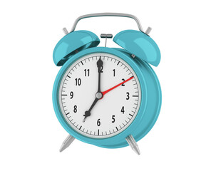 Blue 3d alarm clock isolated on white background. 3d rendering