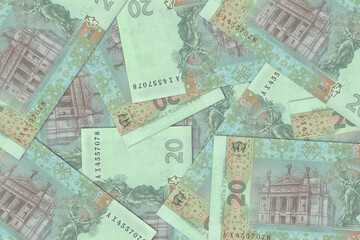 Ukrainian banknotes. Close up money from Ukraine. Ukrainian hryvnia.3D render