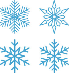 Set of blue snowflakes on transparent background
