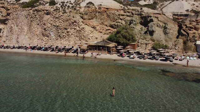 Firiplaka or Fyriplaka Beach Aerial View in Milos, Cyclades Island in Aegean Sea