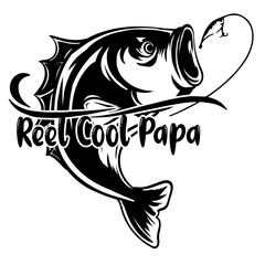 Fish Bass Reel Cool Papa Silhouette Illustration