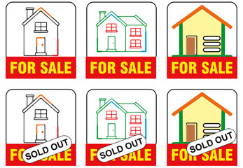 Home house real estate business for sale set with sold out set of icon. Illustration for banner, poster or sticker to be used in printing or websites.