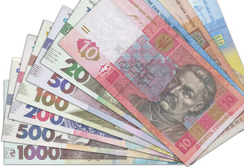 Ukrainian banknotes. Close up money from Ukraine. Ukrainian hryvnia.3D render