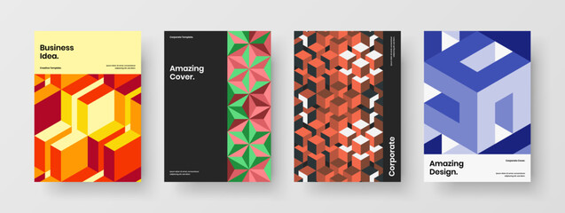 Fototapeta premium Trendy geometric hexagons brochure template collection. Creative front page A4 vector design concept bundle.