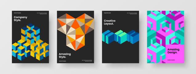 Obraz premium Vivid mosaic shapes banner template composition. Simple leaflet A4 vector design concept set.
