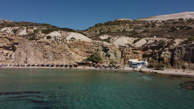 Firiplaka or Fyriplaka Beach Aerial View in Milos, Cyclades Island in Aegean Sea