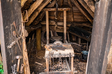 View into an old, wooden forge from the Viking Age