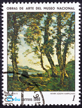 Postage stamp 'Oaks, Henri-Joseph Harpignies' printed in Republic of Cuba. Series: 'Paintings from the National Museum', 1980