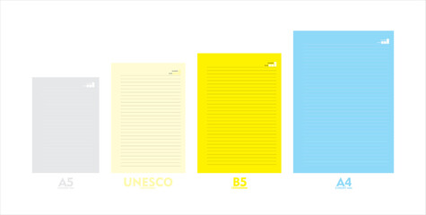 Fototapeta premium Design note book size A5, A4, B5 and unesco colorful background. vector one set