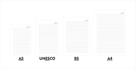 Design note book size A5, A4, B5 and unesco white background. vector one set