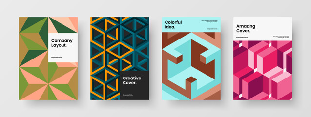Fototapeta premium Abstract geometric tiles poster layout collection. Trendy catalog cover A4 design vector illustration composition.