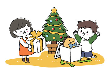 プレゼントを開封する子供