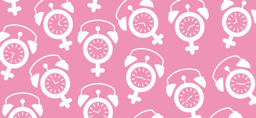 Time icon Clock for word menopause day. Concept hormone replacement therapy. Human alarm clock. Concept of menstrual period. Female estrogen and male testosterone level. Adrenaline hormone.