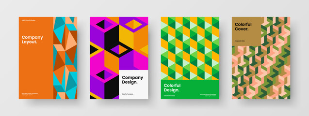 Trendy corporate identity vector design illustration bundle. Original geometric tiles placard layout composition.