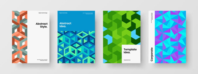 Fototapeta premium Premium journal cover vector design concept collection. Vivid geometric shapes front page illustration set.