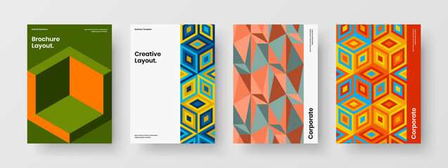 Premium mosaic shapes pamphlet layout bundle. Vivid brochure A4 design vector template set.