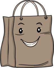 Shopping paper bag. Hand drawn vector illustration of a shopping bag character. Design for shopping concept.