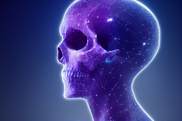 Obraz premium human skull blue transparent digital illustration. 3d rendering.