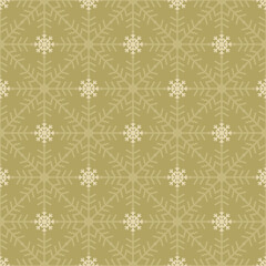 Beautiful Christmas seamless vector snowflake texture on gold background. Monochrome seasonal pattern for wrapping paper, greeting cards, invitations, gift boxes and web background.