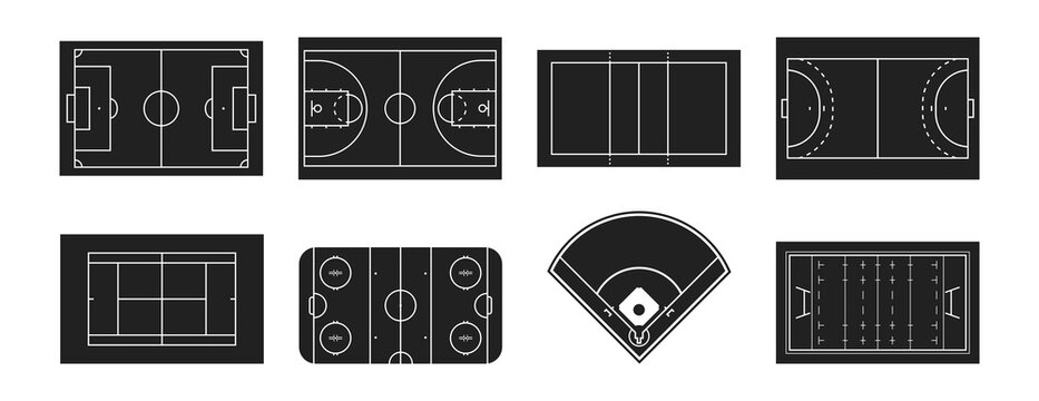 Sport field set. Football, Basketball, Tennis, Handball, Hockey, Volleyball, Baseball, Rugby field. Vector EPS 10