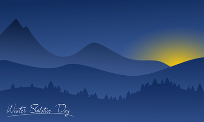 Winter solstice lettering. Elements for invitations, posters, greeting cards
Winter solstice day in December the 21. Greeting card design template. The dark sky with sunset or sunrise
