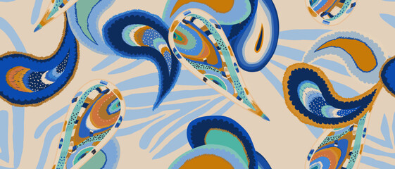 Modern hand drawn paisley ornament pattern. Abstract trendy ethnic style. Fashionable vector template for your design. 