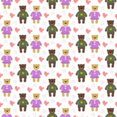 Meubelstickers Robot Bear and she-bear. Pattern seamless with teddy and hearts. Vector illustration. For holidays, gender parties, invitations, prints and cards, baby room wallpaper, packaging.