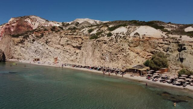Firiplaka or Fyriplaka Beach Aerial View in Milos, Cyclades Island in Aegean Sea