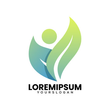 human leaf logo design template