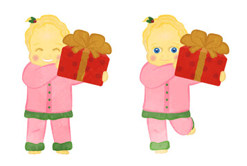 Illustration set of a girl who is pleased with Christmas gifts 01