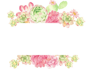 watercolor cactus and succulent bouquet arrangement banner background with copy space for text
